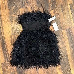 JAYGODFREY Black Feathered Mini Dress